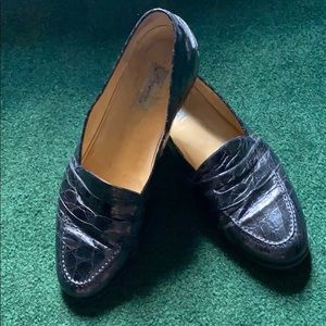 Black authentic Italian alligator penny loafers